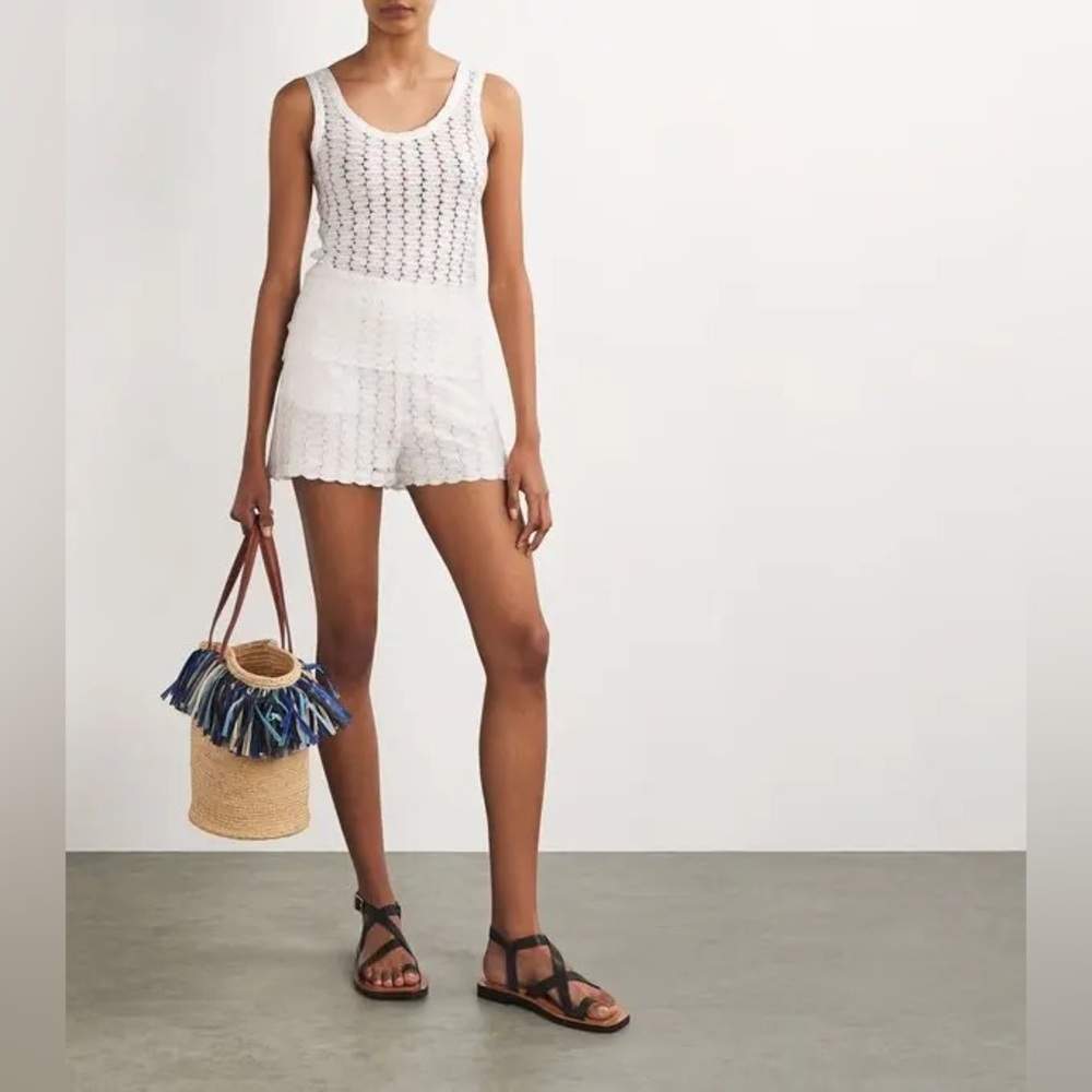 MISSONI Curved Zig-Zag Open Weave Knit Brilliant White Lace Shorts EUC IT40/US4 - Picture 2 of 12